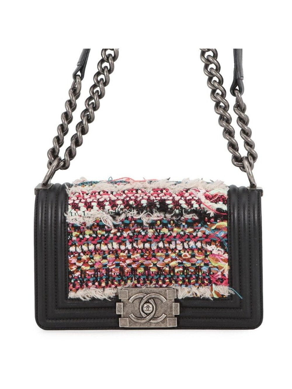 Chanel Chain Shoulder Bag Boy Small Quilted CC Logo Lambskin Tweed Black